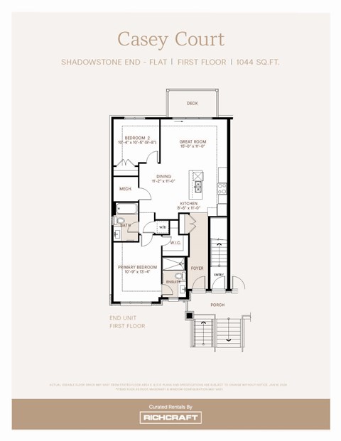 Floor plan for 2 beds, 2 baths, 1043 sqft